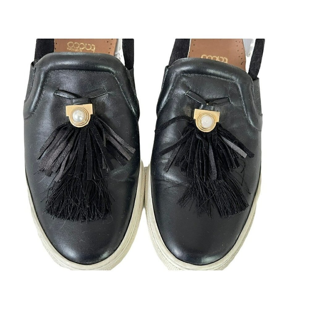 Lanvin Paris Women's Slip On Leather Sneakers Sz  9 Black Leather Tasseled - Picture 5 of 11